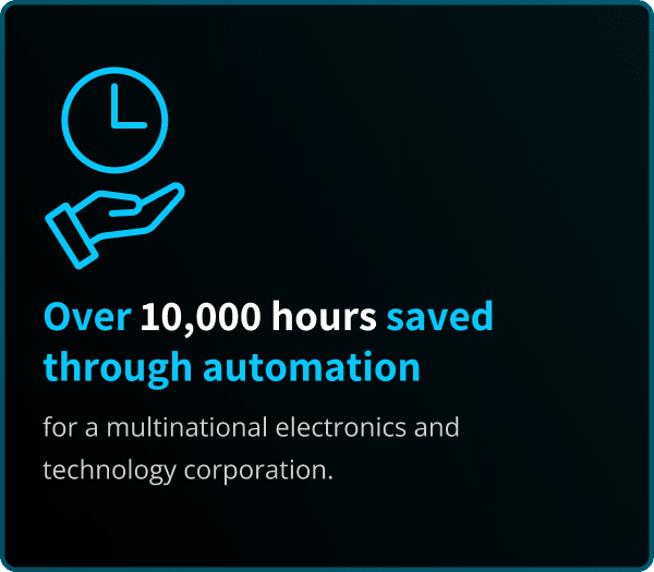 Over 10,000 hours saved through automation for a multinational electronics and technology corporation.